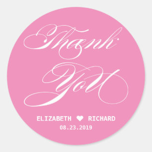  Pink Thank You Wedding Favour Classic Round Sticker