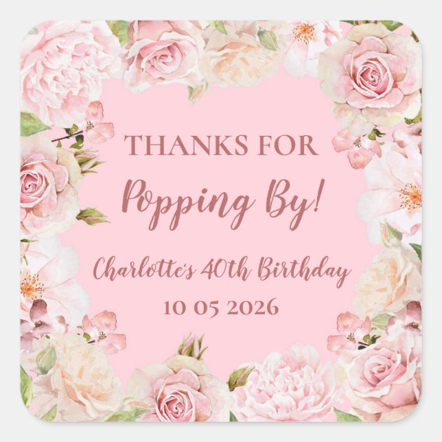 Pink Thanks for Popping By Birthday Tag (Front)