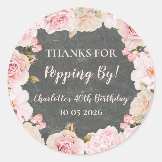 Pink Thanks for Popping By Birthday Tag (Front)