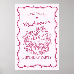 Pink That Girl Coquette Cake Birthday Welcome Poster