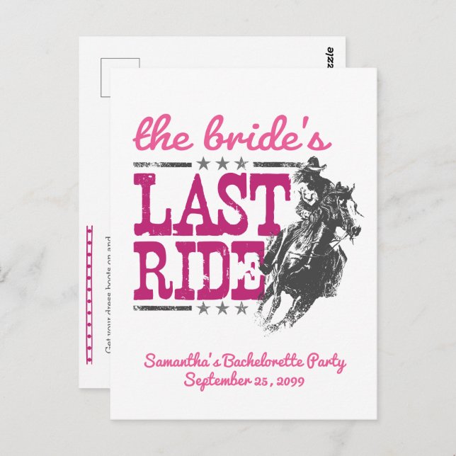 Pink The Bride's Last Ride Invitation Postcard (Front/Back)