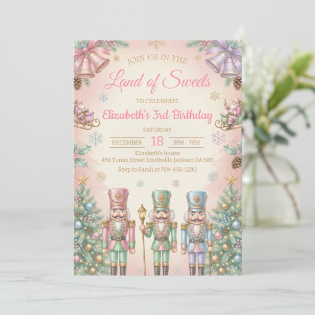 Pink The Nutcracker Birthday Invitation (Standing Front)