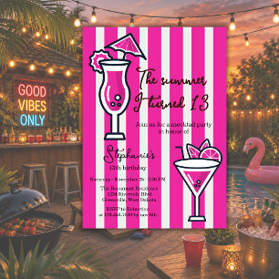 Pink The Summer I Turned 13 Mocktail Birthday Invitation