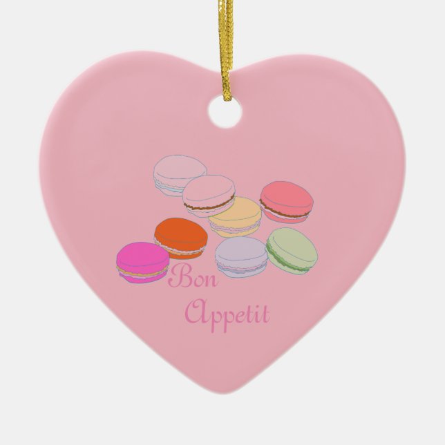 Pink Theme Paris French Macaron Bon Appetit Ceramic Ornament (Front)