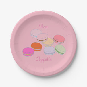 Pink Theme Paris French Macaron Bon Appetit Paper Plate