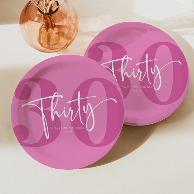 Pink Thirty 30th Thirtieth Birthday Party Paper Plate (Creator Uploaded)