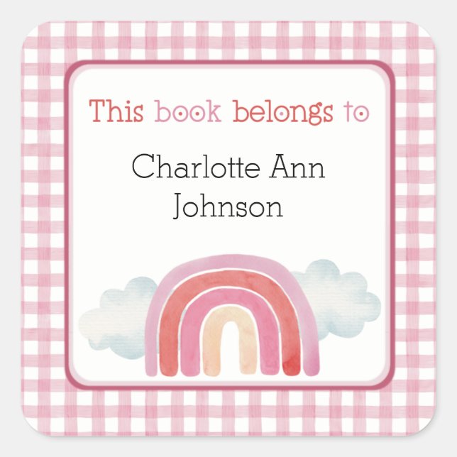 Pink This Book Belongs to Sticker with Rainbow (Front)