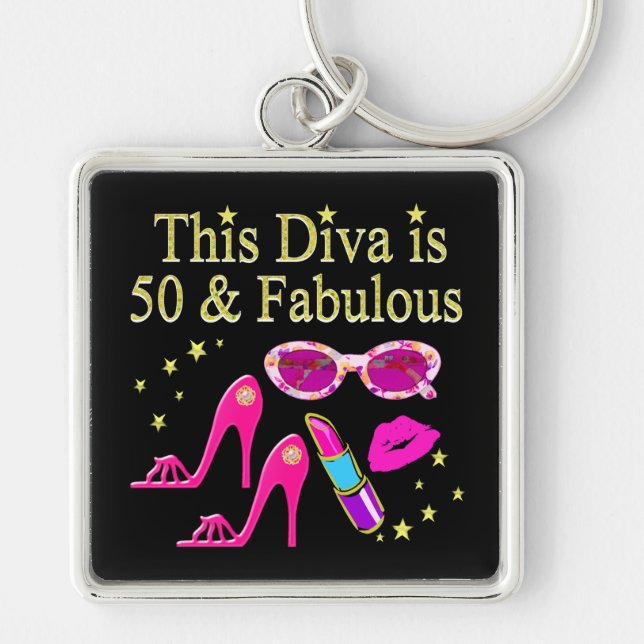 PINK THIS DIVA IS 50 & FABULOUS DESIGN KEYCHAIN (Front)