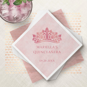 Pink Tiara Crown Elegant Quinceanera Napkin