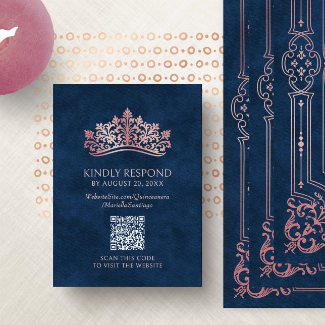 Pink Tiara Crown Quinceanera QR RSVP Enclosure Card (Creator Uploaded)