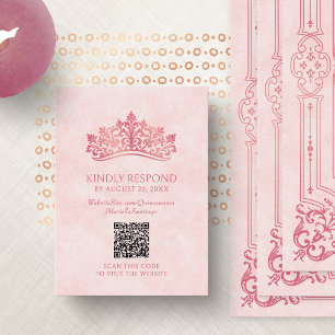 Pink Tiara Crown Quinceanera QR RSVP Enclosure Card