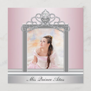 Pink Tiara Pink Photo Quinceanera Invitation