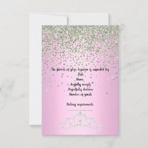 PINK TIARA PRINCESS BIRTHDAY PARTY RSVP CRYSTAL CARD