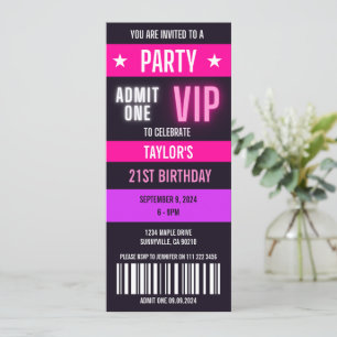 Pink Ticket 21st Any Age Birthday Party  Invitation