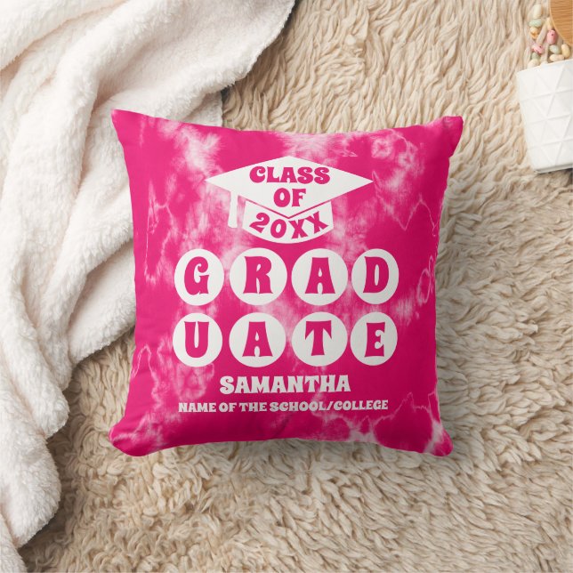 Pink Tie Dye Graduation Throw Pillow (Blanket)