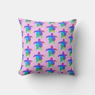 Pink Tie Dye Island Tribal Turtles Throw Pillow