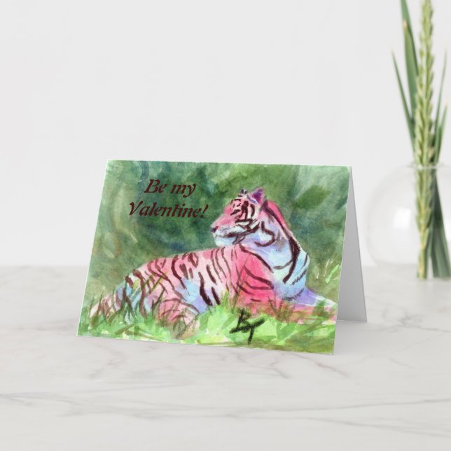 Pink Tiger aceo, Be myValentine! Holiday Card (Front)