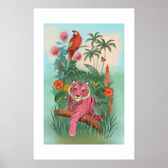Pink Tiger and Parrot Tropical Extra Large Print (Front)