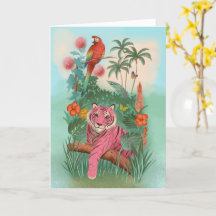 Pink Tiger and Parrot Tropical Jungle Blank 