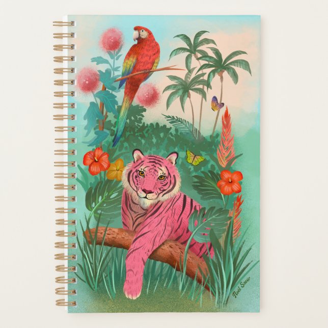 Pink Tiger and Parrot Tropical Jungle Planner (Front)