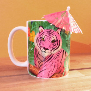 Pink Tiger and Parrot Tropical Jungle Two-Tone Coffee Mug