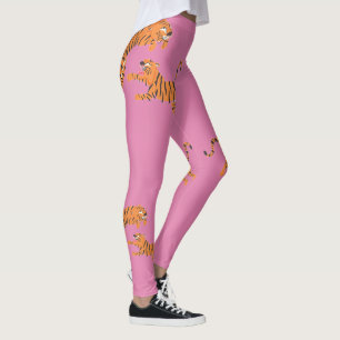 Pink Tiger Animal Print Pattern Design Leggings