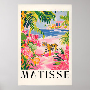 Pink Tiger Art Print Beachy Matisse Style Wall Art