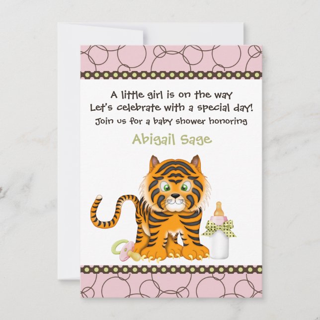 Pink Tiger Baby Shower Invitation for Girls (Front)