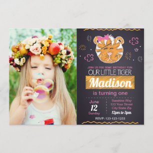 Pink Tiger Birthday Invitation with photo