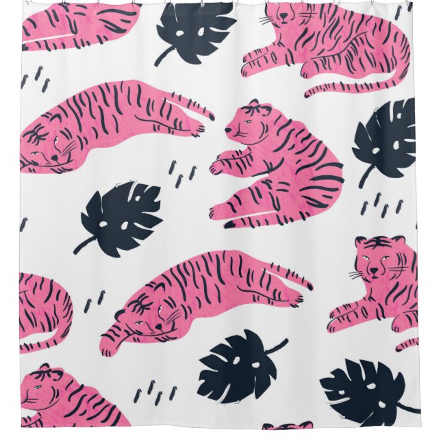 Pink tiger lies in various positions. Tropical lea (Front)