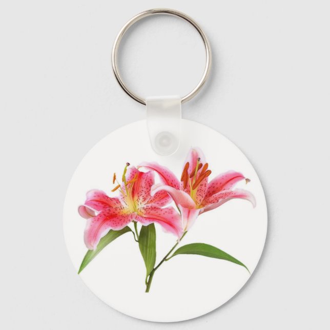 pink tiger lily - customizable keychain (Front)