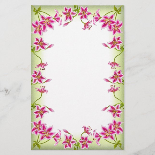 Pink Tiger Lily Garden Stationery (Front)