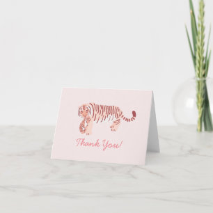 Pink Tiger Mom & Cub Baby Shower Thank You Card