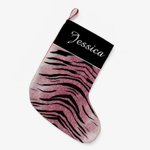 Pink Tiger Print Personalized Christmas Stocking