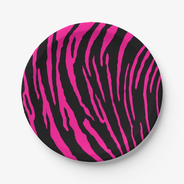 Pink Tiger Stripes Paper Plate (Front)