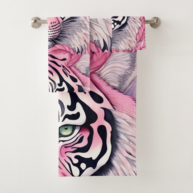 Pink tiger, tiger face.  bath towel set (Insitu)