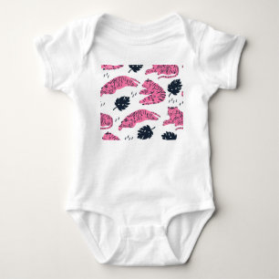 Pink Tiger Tropical: Vintage Hand-Drawn. Baby Bodysuit