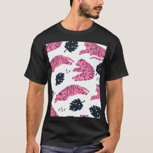 Pink Tiger Tropical: Vintage Hand-Drawn. T-Shirt