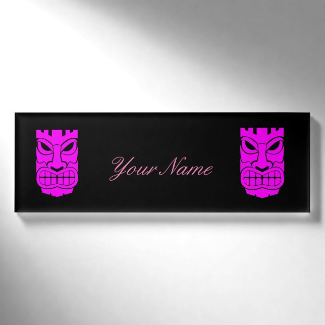 Pink Tiki Sculpture Thunder_Cove Name Tag (Front)