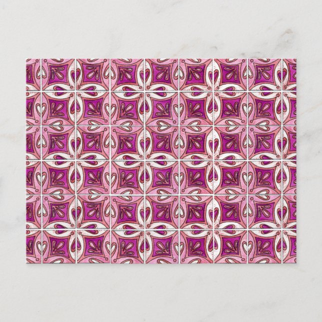 Pink Tile Design 2 - Hearts Postcard (Front)