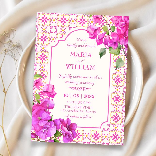 Pink tile floral wedding invitation (Creator Uploaded)