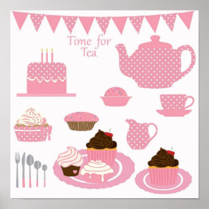 Pink Time for Tea Birthday Poster