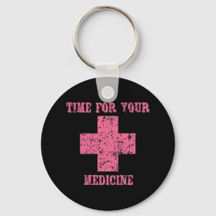 Pink Time for your Medicine Keychain