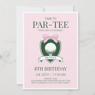 Pink Time to Par-Tee Golf 8th Birthday Party Invitation