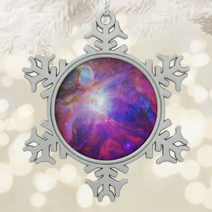 Pink Tinted Orion Nebula Snowflake Pewter Christmas Ornament