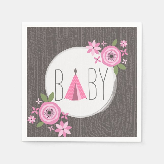 Pink Tipi Baby Shower Paper Napkin (Front)