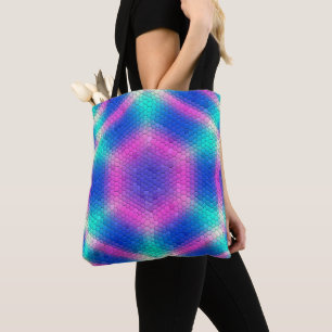 Pink to Blue Holographic Mermaid Scale Hexagons  Tote Bag