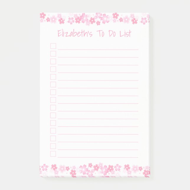 Pink To Do List 4x6 Personalized Post It Notes (Front)