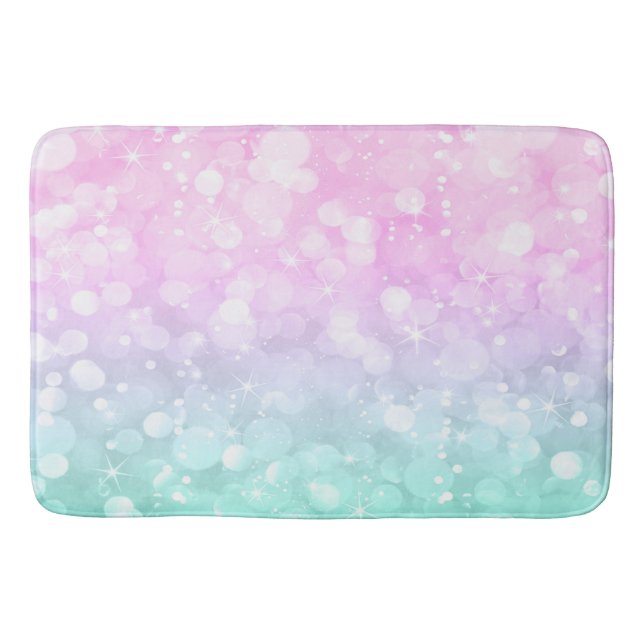 Pink To Green Bokeh Glitter Bath Mat (Front)