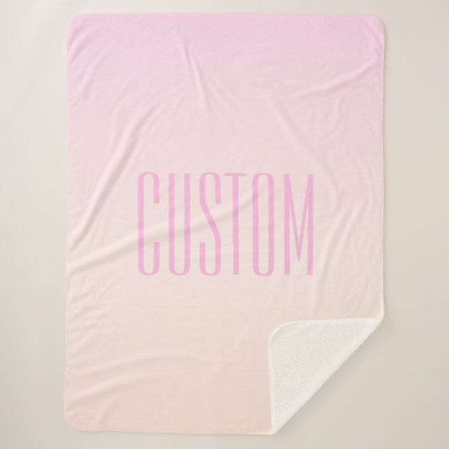 Pink to Peach Sunset Ombre with Customizable Text Sherpa Blanket (Front)